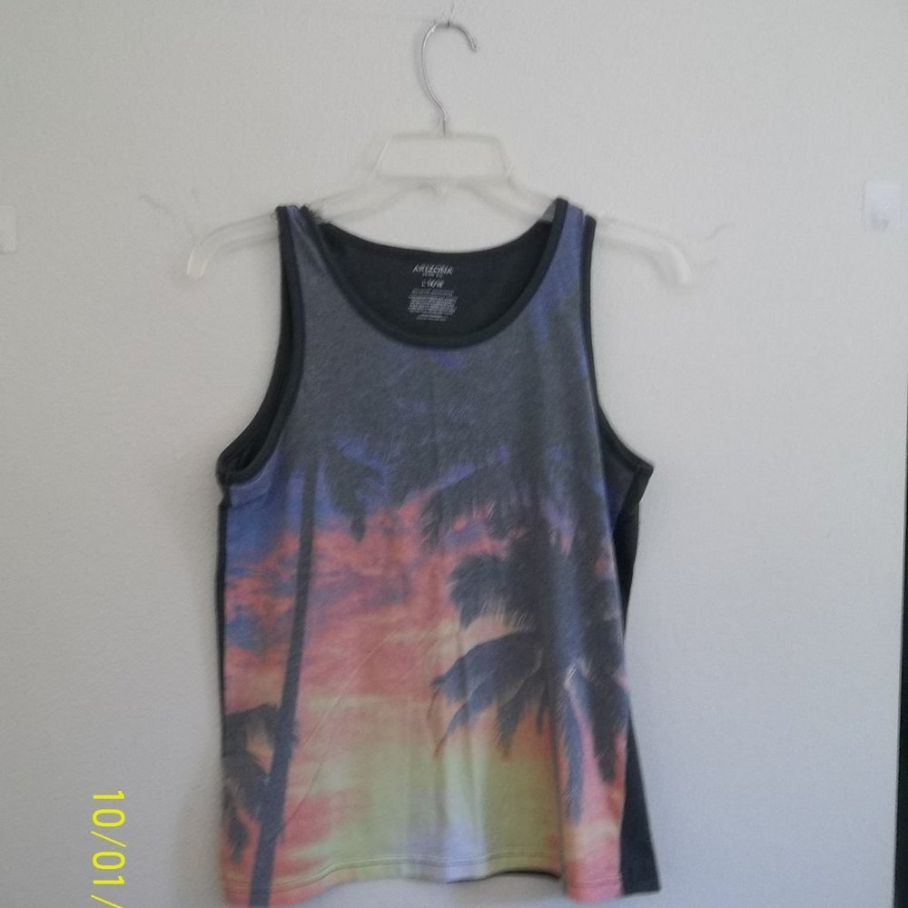 Arizona Boys L 14/16 Palm Trees and Sunset Tank Top